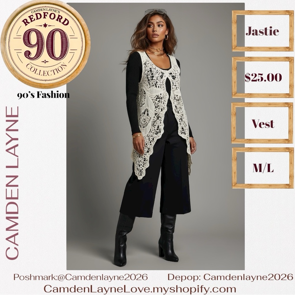 Jastie Crocheted Cream Lace Boho Vest - Picture 2 of 9